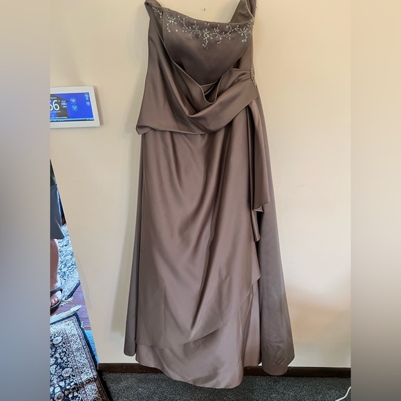 Taupe Strapless Prom Dress - Picture 1 of 9